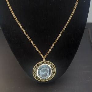 Vintage Whiting & Davis Gold Pendant Necklace with Clear Glass Cameo